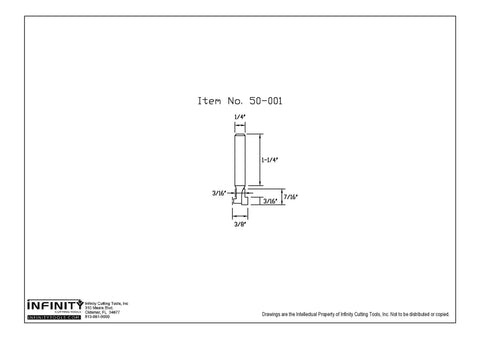Technical drawing of Carbide Keyhole and Picture Hanging Router Bit With 1/4 Inch Shank, 3/8 Inch Cutting Diameter, dimensions labeled
