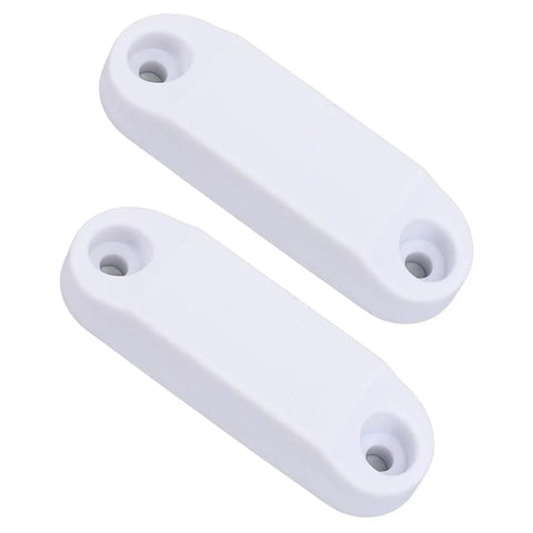 Magnetic Door Catch for RVs and Trailers, Strong Magnetic Closure Latch, white durable plastic, 2-piece set shown