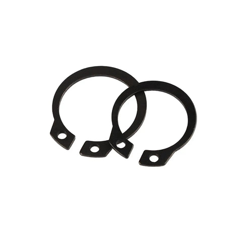 Two black retaining circlips from 200 Piece M6 M8 M10 M12 M14 M16 M18 M20 Internal And External Retaining Circlips C Clip Washers Snap Ring Kit in Carbon Steel