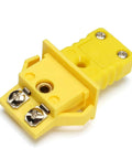 K-Type panel-mount thermocouple socket and plug connector, yellow, front view