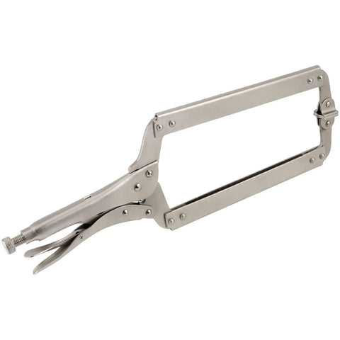 Two Pack 18 Inch C Clamp Locking Pliers with Swivel Pads for Welding and Woodworking, high carbon steel jaws for firm grip.