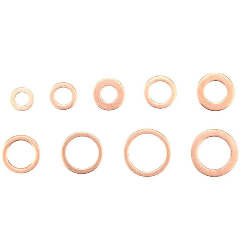 Rock Solid 200 Piece Copper Flat Washers Gasket Set M5 M6 M8 M10 M12 M14 OD 9 To 18 mm for Car and Home Repair set of copper washers