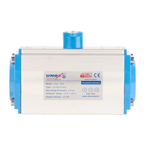 High Performance Single Acting Pneumatic Actuator Aluminum Piston Cylinder For Precision Industrial Valve Control Smooth Angle Adjustment And Zero Drama Setup, blue and silver design, labeled for double acting use.