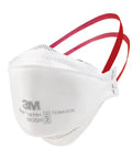 Aura 1870 Plus NIOSH Certified Disposable Face Mask with red straps, fluid resistant white flat fold design, eyewear friendly.