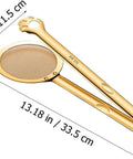 Front view of Amazon gold-tone stainless steel oil strainer spoon and frying oil filter clamp, 33.5 cm long.