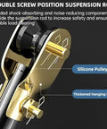 Close-up of double screw position suspension rod with silicone pulley and thickened hanging plate, essential for ceiling fan stability.