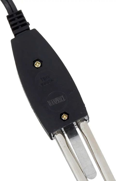 Close-up of Portable Immersion Water Heater 1000W 110V with On Off Switch for travel buckets, metal prongs visible.