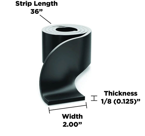 Beefed Up Heavy Duty Vibration Damping Rubber Strip 50 Duro 36 Inch By 2 Inch By One Eighth Inch Black For Superior Impact Absorption And Noise Reduction Made In USA