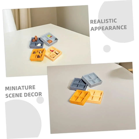 Awesome Four Grid Miniature Dollhouse Storage Box Set For Candy, Nuts, And Tiny Accessories on a white table