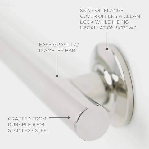 Close-up of 24 Inch Coronado Designer Straight Shower Grab Bar In Stainless Steel With Polished Chrome Finish Built For Easy Grip