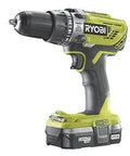 Top Shelf Contractor Grade 18V Cordless Hammer Drill Driver Kit Three Speed Half Inch Keyless Chuck With Two Batteries And Fast Charger Green Black Power Tool side view with battery attached.