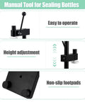 Manual can sealer machine parts including lever, height adjustment, and non-slip footpads for aluminum and plastic cans.