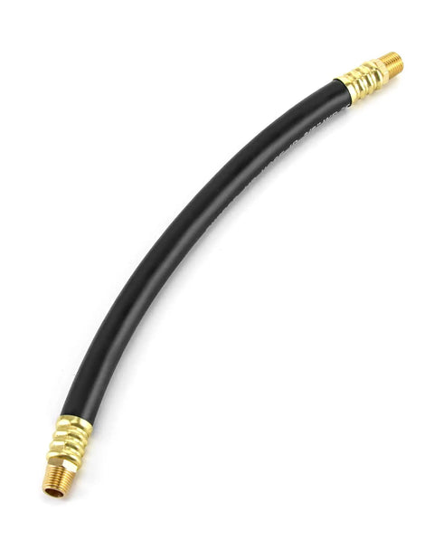 Built Tough Rubber Air Compressor Hose With Solid Brass Fittings And 300 Psi Max Pressure For Dependable Shop Use.