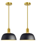 11 Inch Black Metal Dome Shade Pendant Lighting Fixture With Polished Gold Rod Kit E26 2 Pack Industrial Modern Ceiling Light Matte Black Exterior Antique Gold Interior Adjustable Height From 9 To 63 Inches