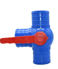 Heavy Duty 50 63 75 100 Mm Water Tape Hose Connector Tee Straight Ball Valve Pipe Fitting For Farm Irrigation And Large Sprinkler System White With Three Way Valve And Universal Hose Clamp Compatibility Built For Easy No Fuss Setup. blue plastic three-way hose tee valve with red lever for irrigation