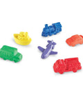 Colorful 72 Piece Mini Motor Car Counters And Sorting Set For Kids Ages 3 Plus includes trucks, boats, and planes.
