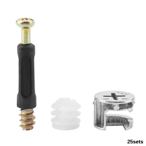 Top Notch Cam Lock Furniture Screw Set For Home DIY Carbon Steel Connectors Silver Finish 25 Piece Fastener Kit components image