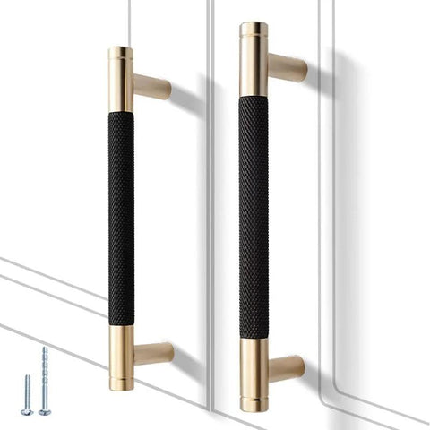 12 Pack Knurled Cabinet Handles 5 Inch Hole Center 6.2 Inch Length Aluminum Pulls Gold And Black Oxidation Finish Diamond Pattern