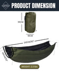 Dimensions of Insulated Hammock Underquilt For Camping And Hiking Sorona Quilt in OD Green, 210cm long, 130cm wide, packed size 36cm.