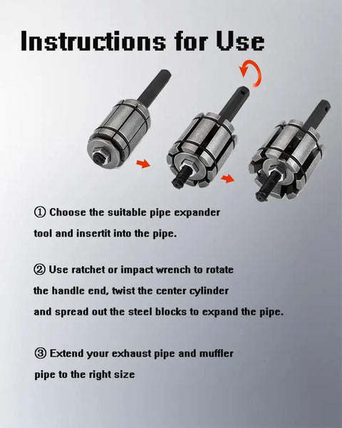 Exhaust Pipe Expander Tool Kit One And One Eighth Inch To Three And A Half Inch Beefed Up Tail Pipe Spreader instructions