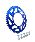 Heavy Duty Rear Drive Sprocket With 52 Teeth, blue color, includes bolts, designed for dirt bikes ready for tough trails.