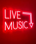 Live Music Neon LED Sign Handcrafted Wall Decor Light 17 By 11 Inches for nightclubs, bars, and bedrooms with vibrant red neon glow