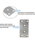 Kickass Heavy Duty Stainless Steel Mending Plates And Right Angle Brackets Tough Metal Joining Supports For Furniture Wood Shelf Repair Rust Resistant Brushed Nickel 6 Pack with countersunk screw holes.