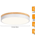 Dimmable Wood LED Flush Mount Ceiling Light With Five CCTs 2700K To 6000K Modern Round Close To Ceiling Fixture size dimensions