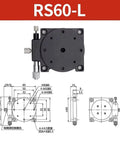 Go-To R Axis Rotary Stage With 360 Degree Coarse Rotation And Plus Five Degree Fine Adjustment, schematic and top view