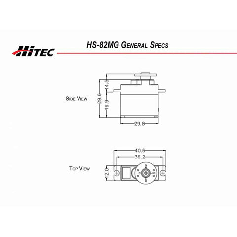 Technical drawing of Metal Gear Micro Servo With Fast 0.10 To 0.12 Sec At 60 Degree Speed And 3.4 Kg Cm Torque dimensions