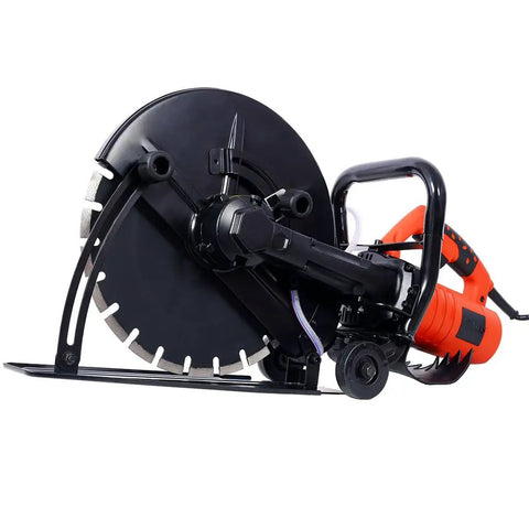 Badass 14 Inch Electric Concrete Saw With Genuine Diamond Blade Fueled By A Beast Mode 15 Amp Motor Spinning At 4300 Rpm for wet or dry cuts.