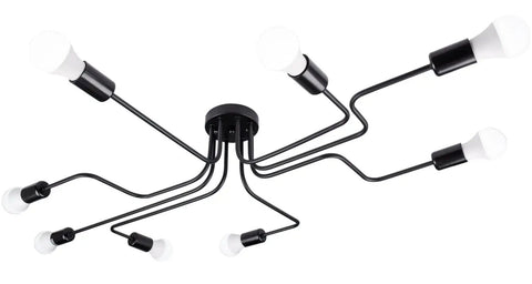 Black Sputnik Ceiling Light Fixture With Eight Adjustable Arms Industrial Semi Flush Mount Chandelier Rustic Retro Metal Lighting