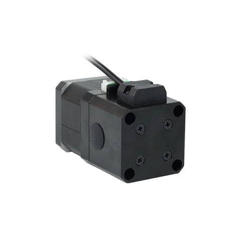 42HS48-YC-PD brake stepper motor, front view, black, NEMA17, 12V, 4-lead, 52 N·cm with wiring harness