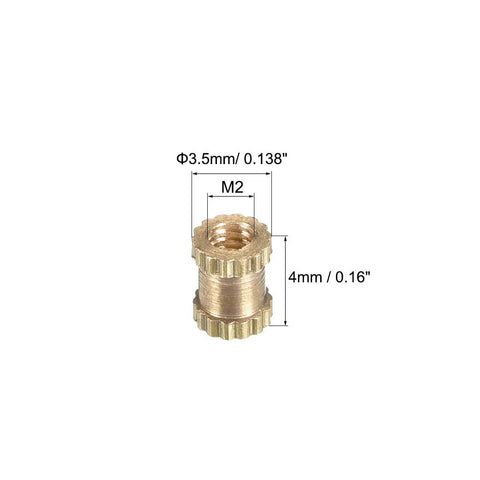 Knurled Brass Insert Nuts For Small Hardware Projects M2 Thread 4mm Long 3.5mm Outer Diameter Female Embedding Inserts Kit