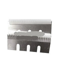 Ten Piece High Carbon Steel Three Hole Carton Sealer Blades Replace Tape Cutter Knives For Semi Auto Dispensers, close-up of blade.