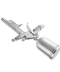 Heavy Duty Professional 0.5mm Mini Pneumatic Spray Gun With Smooth Operator Design And Slick Pro Finish For Auto Bodywork Car Painting And Quick Chip Fixes Total Pro Move, stainless steel body, gravity feed.
