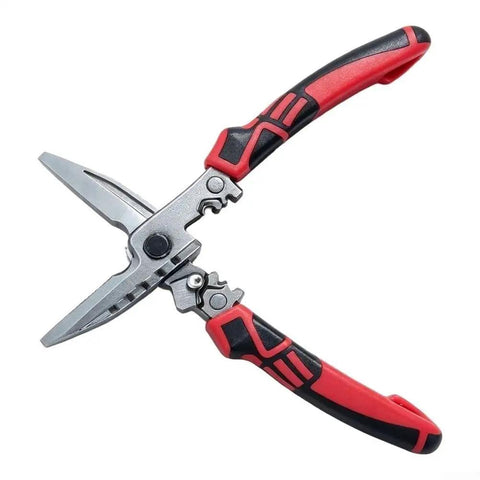 UrbanHui 7-In-1 Electrician Pliers High Carbon Steel Wire Stripper Cutting Crimping Tool with red and black rubber grips.