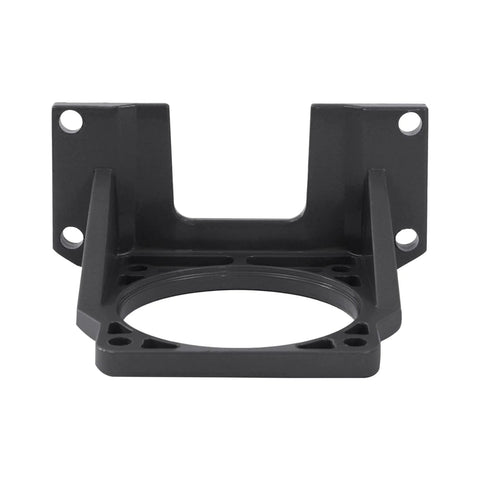 Black aluminum alloy motor mounting bracket for 180W-370W AC gear reducer; circular motor mount with four-hole base.