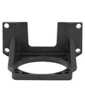 Black adjustable motor mounting bracket for mini gear reducers; circular bore and bolt holes.