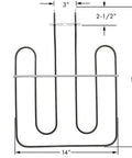 Bake Element For LG Oven Replacement 14 Inch Wide By 19 Inch Long Model MEE62306504 AP6337106 with measurements labeled