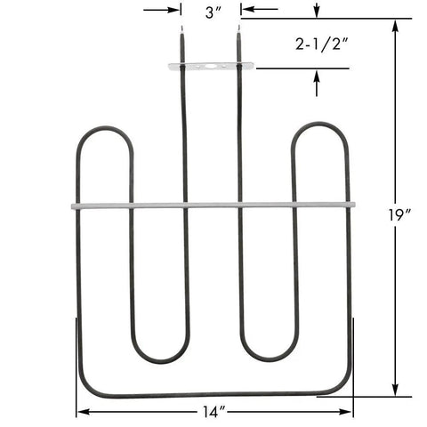 Bake Element For LG Oven Replacement 14 Inch Wide By 19 Inch Long Model MEE62306504 AP6337106 with measurements labeled