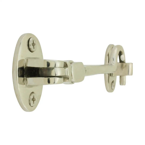 Hella Heavy Duty Solid Cast Brass Swivel Eye Hook Latch With Glimmering Polished Nickel Finish Top Shelf Gate And Cabinet Door Hardware Rust Proof Easy Snap Install Badass Reliable Build