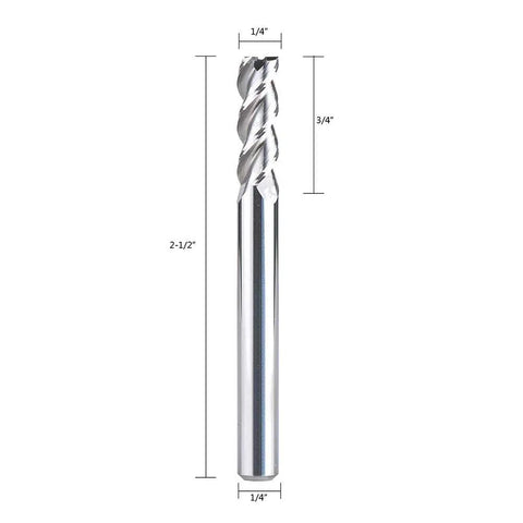 Aluminum CNC End Mill With One Quarter Inch Shank And One Quarter Inch Cutting Diameter, Three Flutes Upcut Router Bit shown