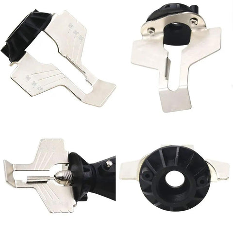 Chainsaw Sharpening Attachment Kit For Rotary Tools With Drill Head And Ruler, showing different angles of the sharpener.