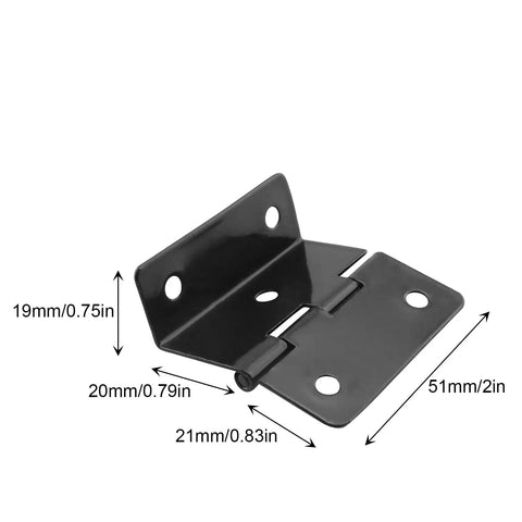Built Tough Four Pack Black Five Hole Folding Shutter Hinges For Heavy Duty Cabinet Drawer And Furniture Projects Including Storage Box Hardware Featuring No Sweat Installation And Rust Proof Finish, black hinge with measurements.