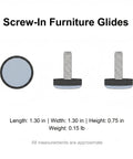 Threaded Screw In PTFE Floor Protectors For Hardwood And Tile Blue Replacement Sliders For Chair Legs, front and side view