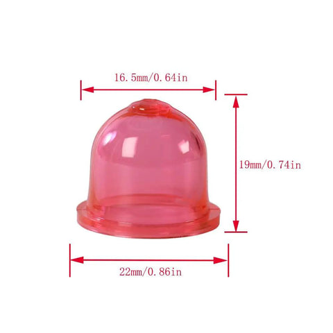 Pink primer bulb with dimensions for Premium Fuel Line Hose Tubes For 2 Cycle Small Engines Four Sizes Per Two Feet Fits Chainsaws Blowers
