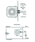Wiring diagram for Ceiling Mounted Occupancy Motion Sensor Switch, showing connections and installation details.