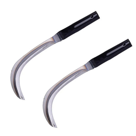 2 Pack Folding Japanese Scythe Knife Garden Tool With Long Handle, rustproof blade, ideal for effortless reaping and mowing.