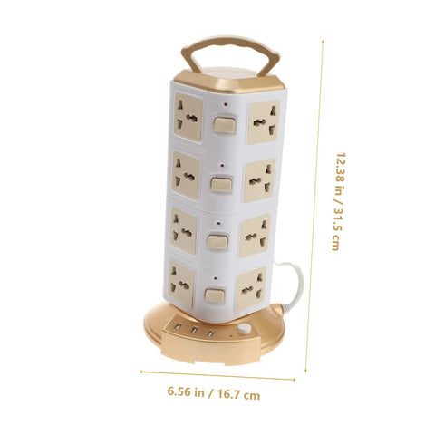 Heavy Hitter Power Strip With Quick Juice USB Ports And No Hassle Surge Guard For Your Home Office Setup in gold and white design.